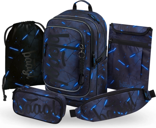 School Set BAAGL Cubic Flash 5-piece: backpack, pencil case, shoe bag, waist bag, and flat GRS pouch