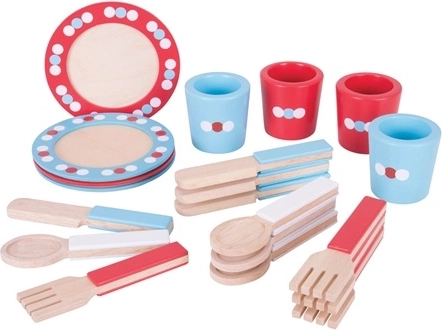 Bigjigs Toys koka ēdamserviss ar punktiņiem