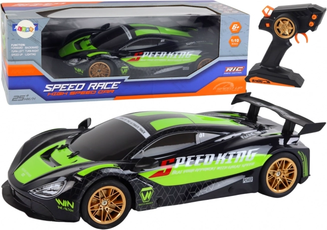 RC sporta auto 1:10 zaļi–melns ar LED un 2,4 GHz