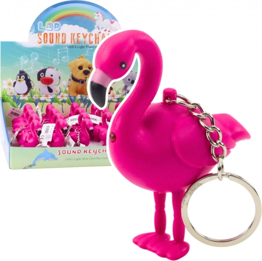 Rozā flamingo atslēgu piekariņš ar LED un skaņu