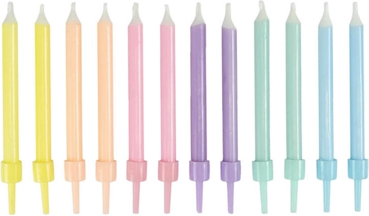 Pasteļkrāsu dzimšanas dienas svecītes 12 gab. 6 cm