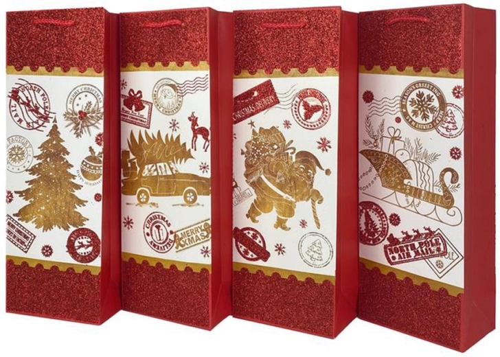 Christmas wine gift bag 36 × 12.5 × 8.5 cm (mix of 4 designs)