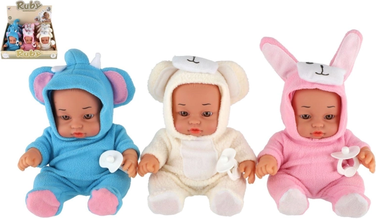Ruby baby doll in a plush romper with sound 25 cm (3 variants)