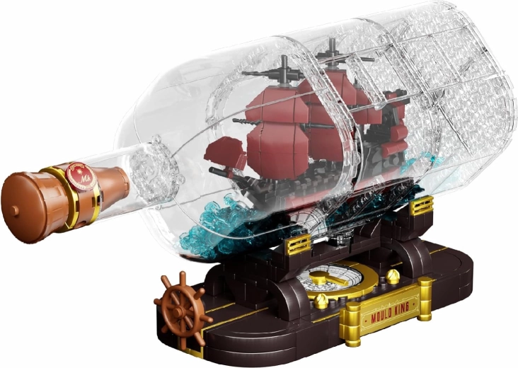 Mould King Pirate Ship in a Red Bottle Building Set, 885 Pieces