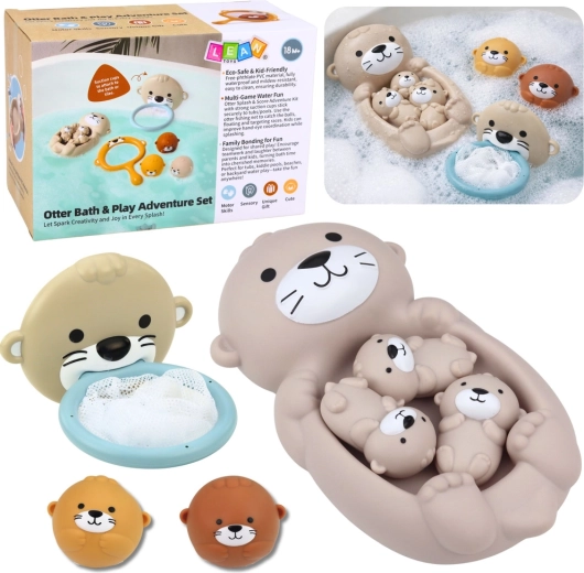 Otter Family Bath Toy Set with Basket and Balls, 7 Pieces
