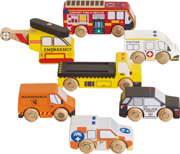 Le Toy Van koka glābšanas transportlīdzekļu komplekts ar helikopteru