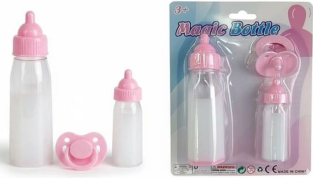 Pink doll set: 2 bottles and a pacifier
