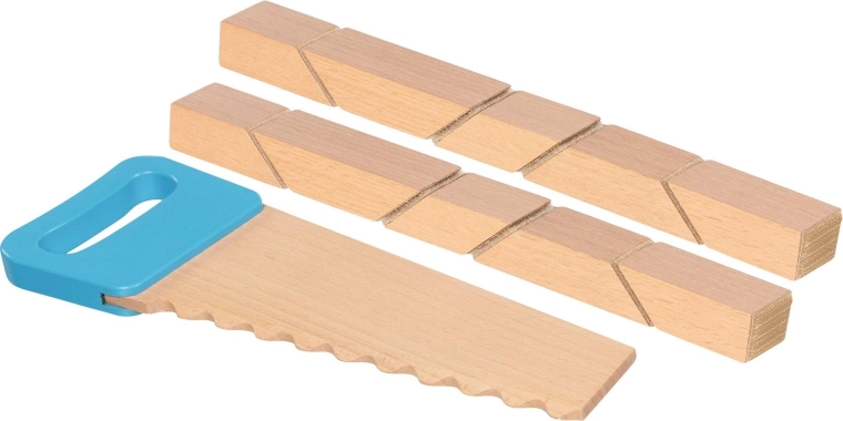 Wooden building blocks with Velcro and a saw