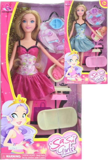 Trendy mommy doll with baby and accessories 30 cm - 1 set
