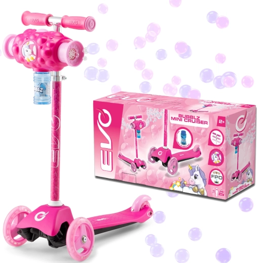 EVO Bubblz Mini Cruiser children’s three-wheel scooter with bubble maker, pink