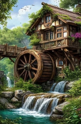 Norimpex dimanta gleznošana “Dzirnavas pie strauta” 30 × 40 cm