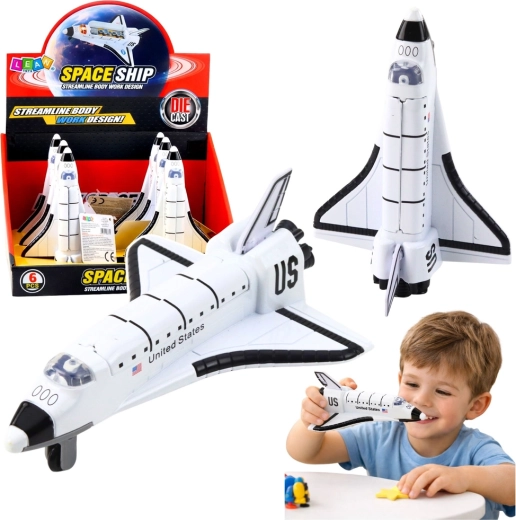 Metal space shuttle with pull-back drive, white