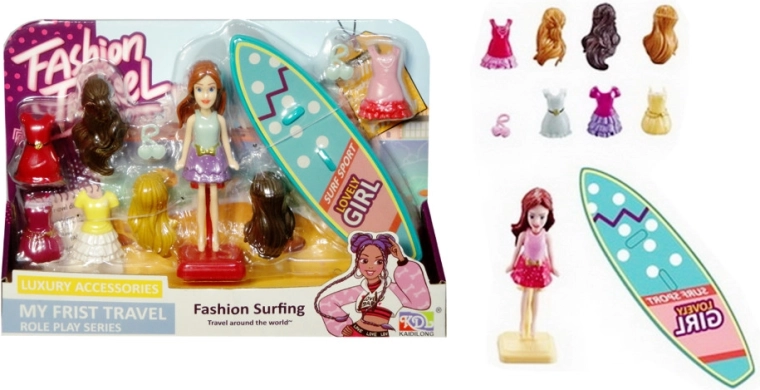 Mini doll with a windsurfing board and accessories - 1 piece