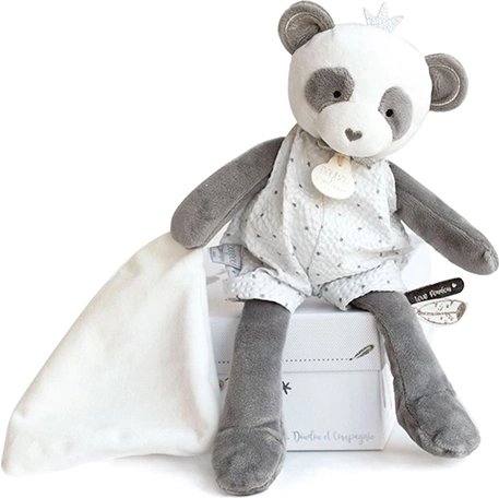 Doudou dāvanu plīša panda ar sedziņu 28 cm