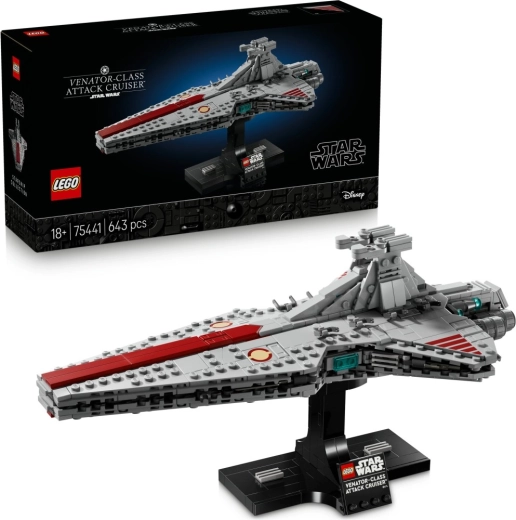 LEGO Star Wars Venator klases uzbrukuma kreiseris – kolekcionāra modelis uz statīva