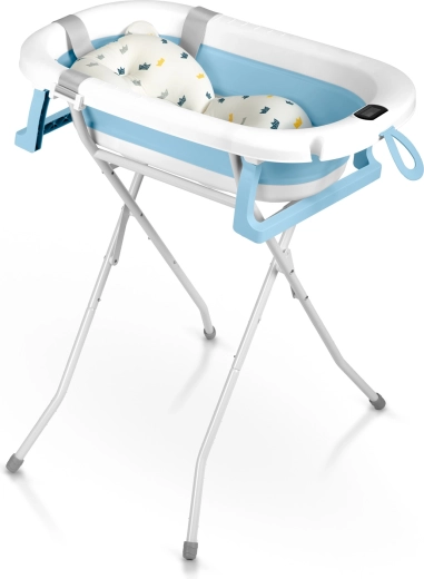 Comfortable bathing without bending thanks to the folding stand