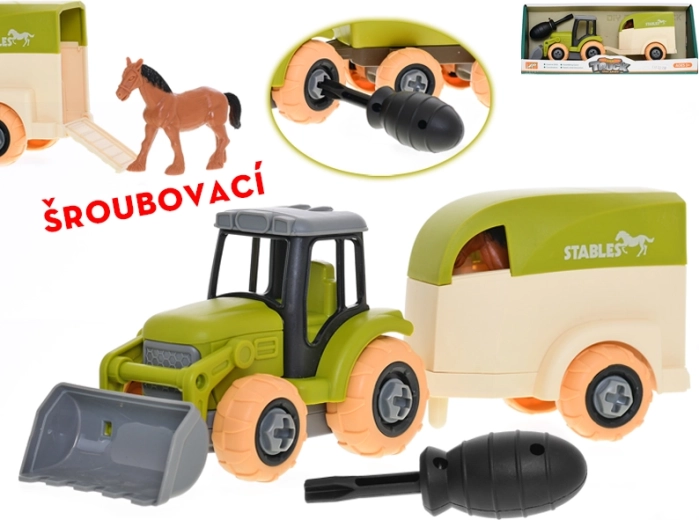 Skrūvējams traktors ar piekabi un zirgu, 26 cm