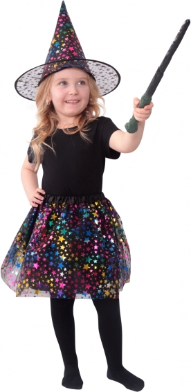 Kids' witch costume with stars and tutu skirt with hat