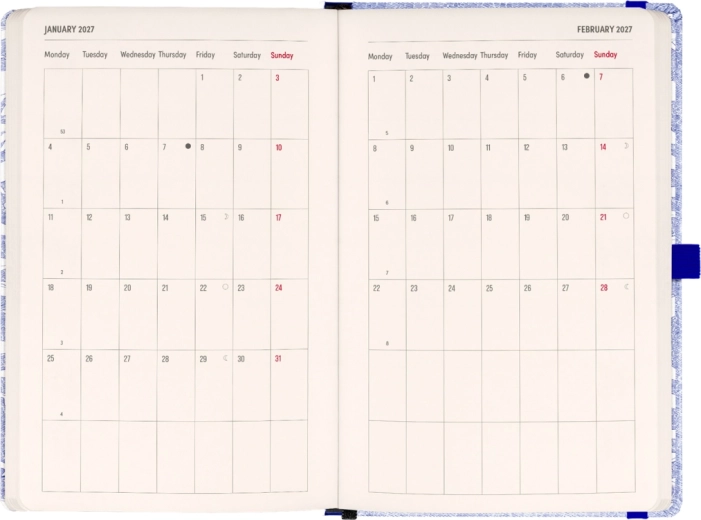 Clear monthly calendar with space for notes