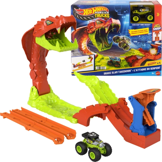 Hot Wheels Monster Trucks Snake Knockout stunt track with Bone Shaker vehicle
