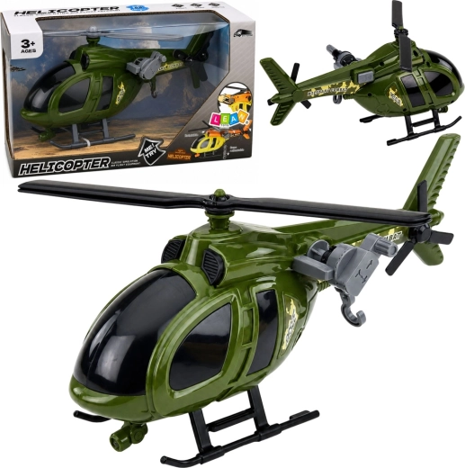 Military toy helicopter with lights and sounds, green