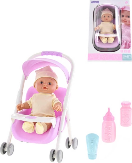 Bērnu lelle ratiņos ar skaņām un piederumiem 24 cm