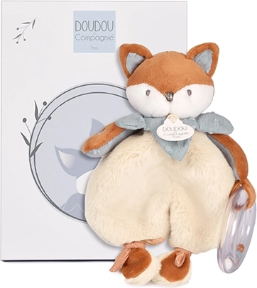 Doudou dāvanu komplekts – plīša lapsa Timo ar grabulīti 18 cm