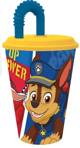 Plastic cup with straw PAW PATROL 430 ml blue