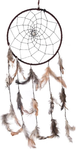 Cotton dreamcatcher with feathers in natural brown tones