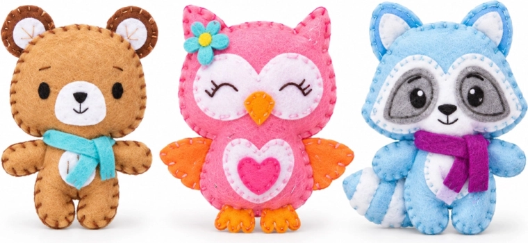Three cute felt characters