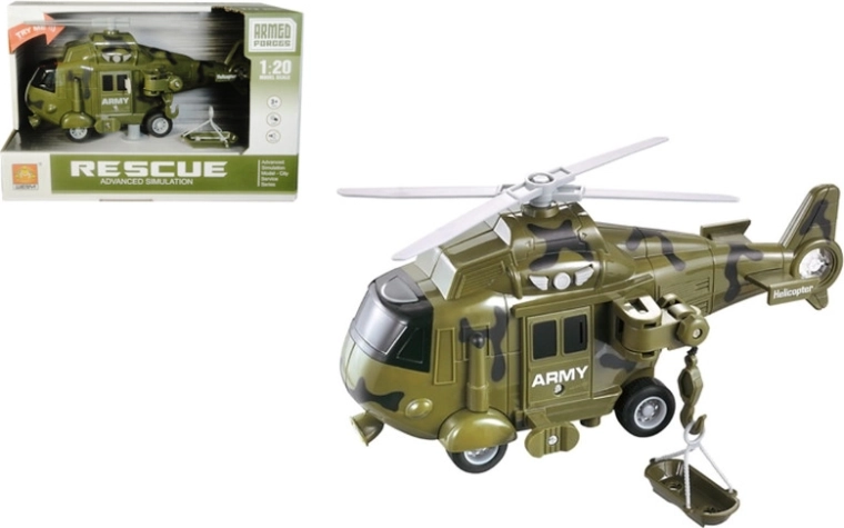 Militārais helikopters ar gaismu un skaņu