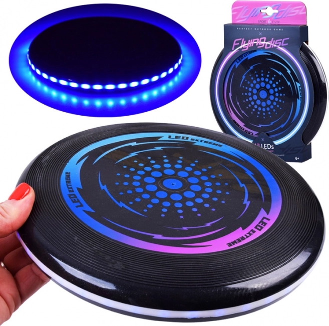 Spīdošs LED frisbija disks 23 cm nakts izklaidei