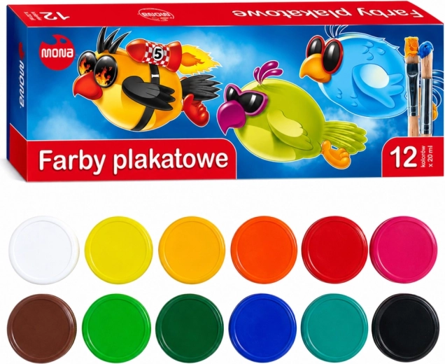 Skolas plakātu krāsas MONA 12 krāsas 20 ml