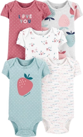Carter's meiteņu bodijs ar īsām piedurknēm Strawberry, 5 gab., izm. 46