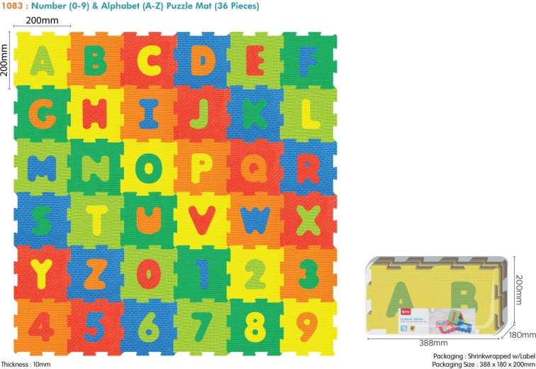 Foam floor puzzle 36 pcs with numbers and letters made of EVA for children 10m+
