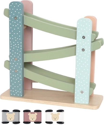 Jabadabado wooden car ramp track bear with 4 little cars