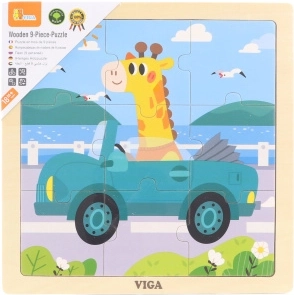 Koka puzle ar žirafi automašīnā, 9 detaļas