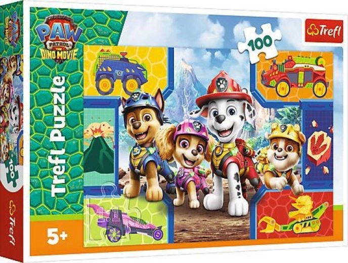 Puzle Tlapková patrola (Paw Patrol) dino filma: Kucēni un dinozauri 100 gabaliņi