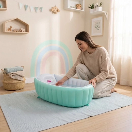 Compact inflatable bath for home and travel