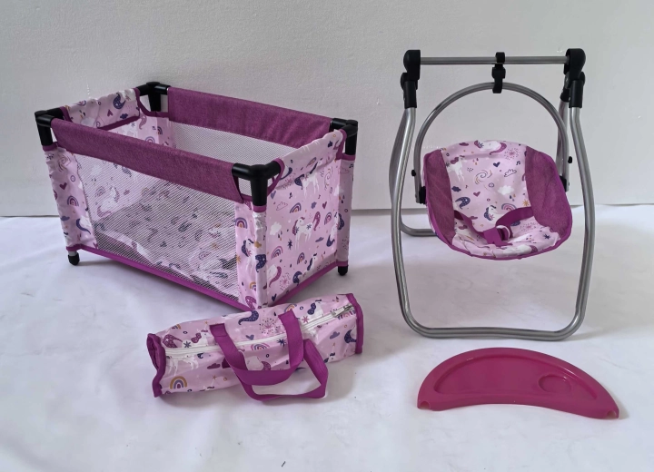 Unicorns Doll Set – Travel Cot and High Chair 2-in-1