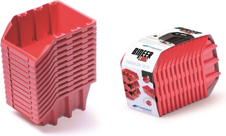 Set of 12 Storage Boxes Bineer Long 190×77×120 mm – Red