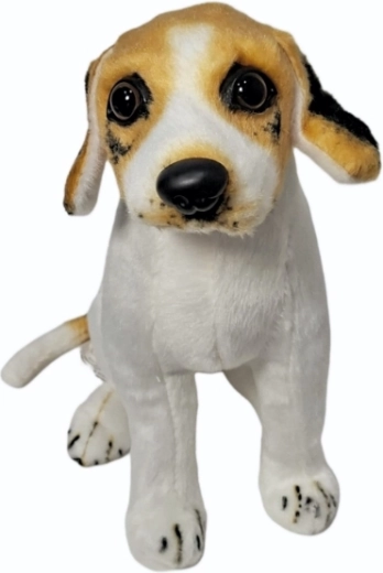 Plush dog in white-brown color