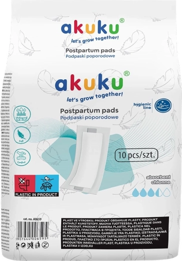 Vienreizlietojamie superabsorbējošie pēcdzemdību ieliktnīši Akuku, 10 gab.
