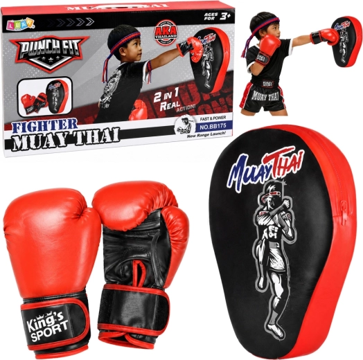 Bērnu boksa komplekts 2v1 – cimdi un treniņu lapa Muay Thai