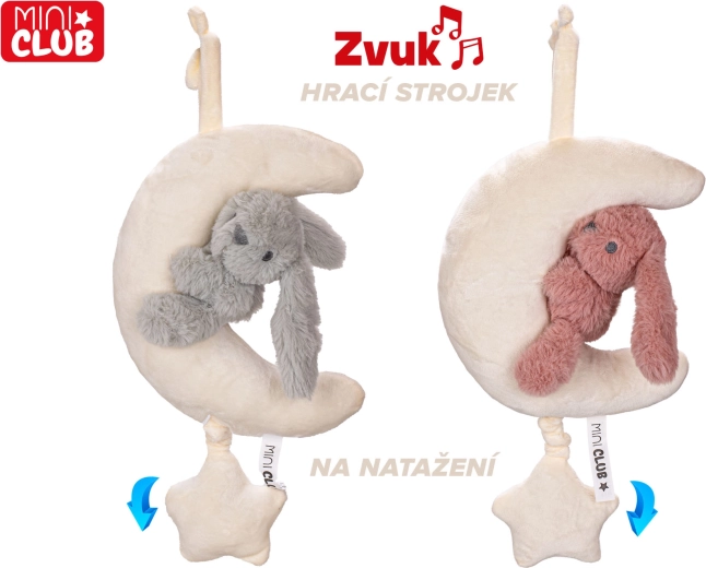 Plīša mēnestiņš ar zaķīti un uzvelkamu mūzikas mehānismu 35 cm