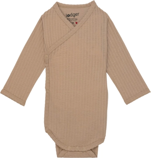 Lodger breathable long-sleeve seersucker baby bodysuit, beige, size 80