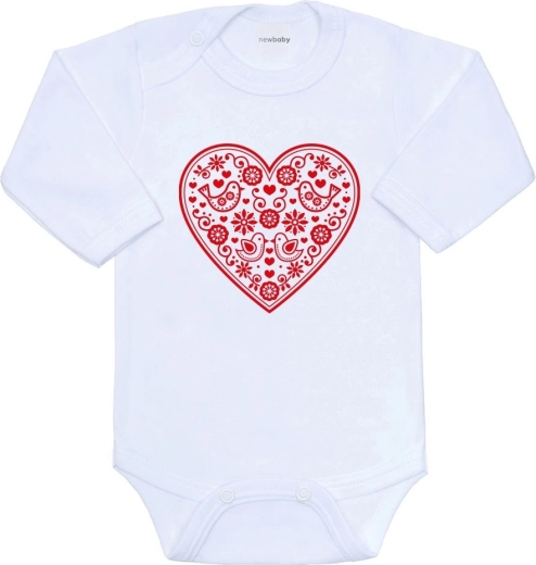 Bērnu bodijs ar apdruku New Baby tautas raksts sarkana sirsniņa, garas piedurknes