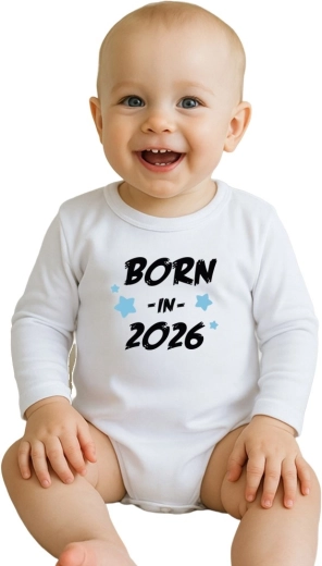 Baby bodysuit with print NEW BABY Born in 2026, blue