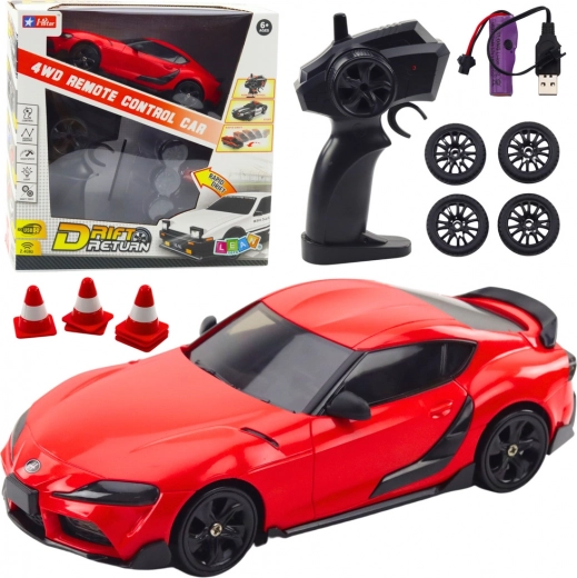 RC drifta auto 4WD ar nomaināmiem riteņiem – sarkans