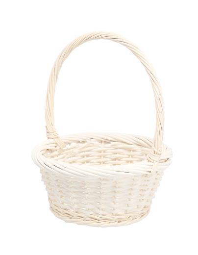 Balts rotangpalmas grozs ar rokturi 25 × 25 × 12/31 cm